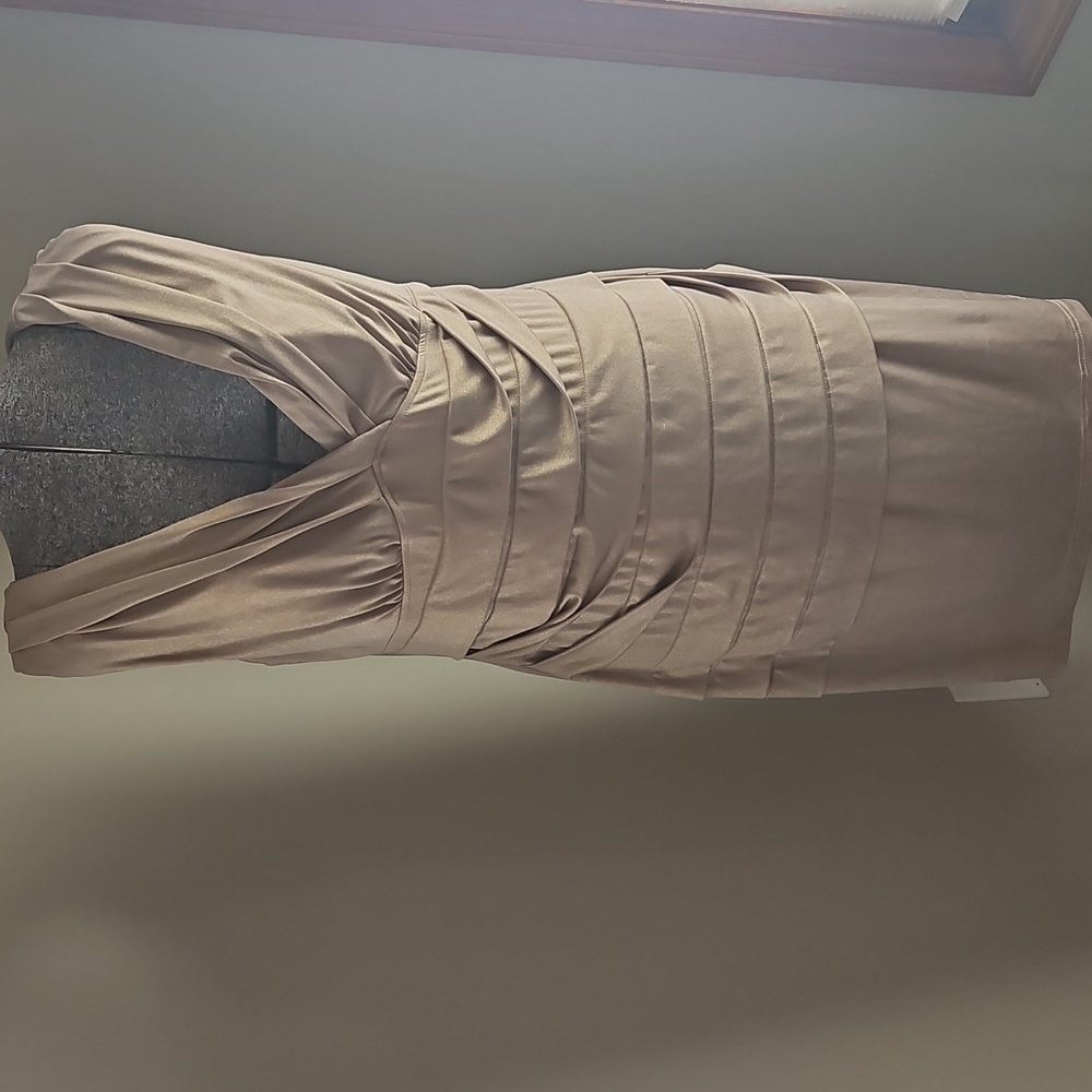 Connected Apparel metallic gold ruched dress